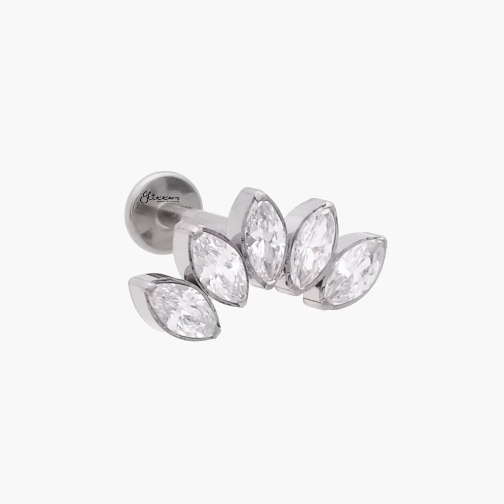 5 Marquis CZ Top Internally Threaded Flat Back Stud-Tragus | Cartilage | Daith | Conch-3-Glitters