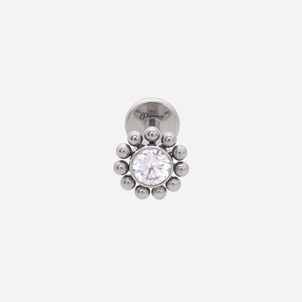 CZ Centre Top Internally Threaded Titanium Flat Back Stud-Tragus | Cartilage | Daith | Conch-1-Glitters