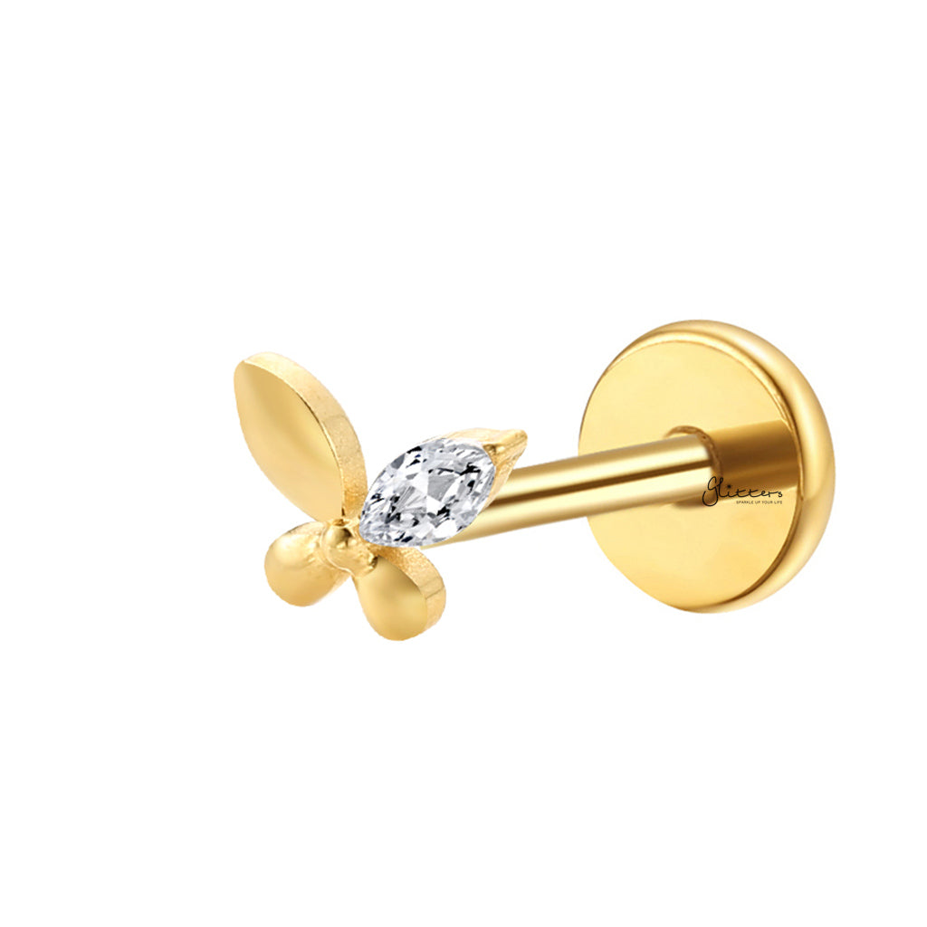 Butterfly with CZ Titanium Flat Back Stud Earrings-Tragus | Cartilage | Daith | Conch-2-Glitters