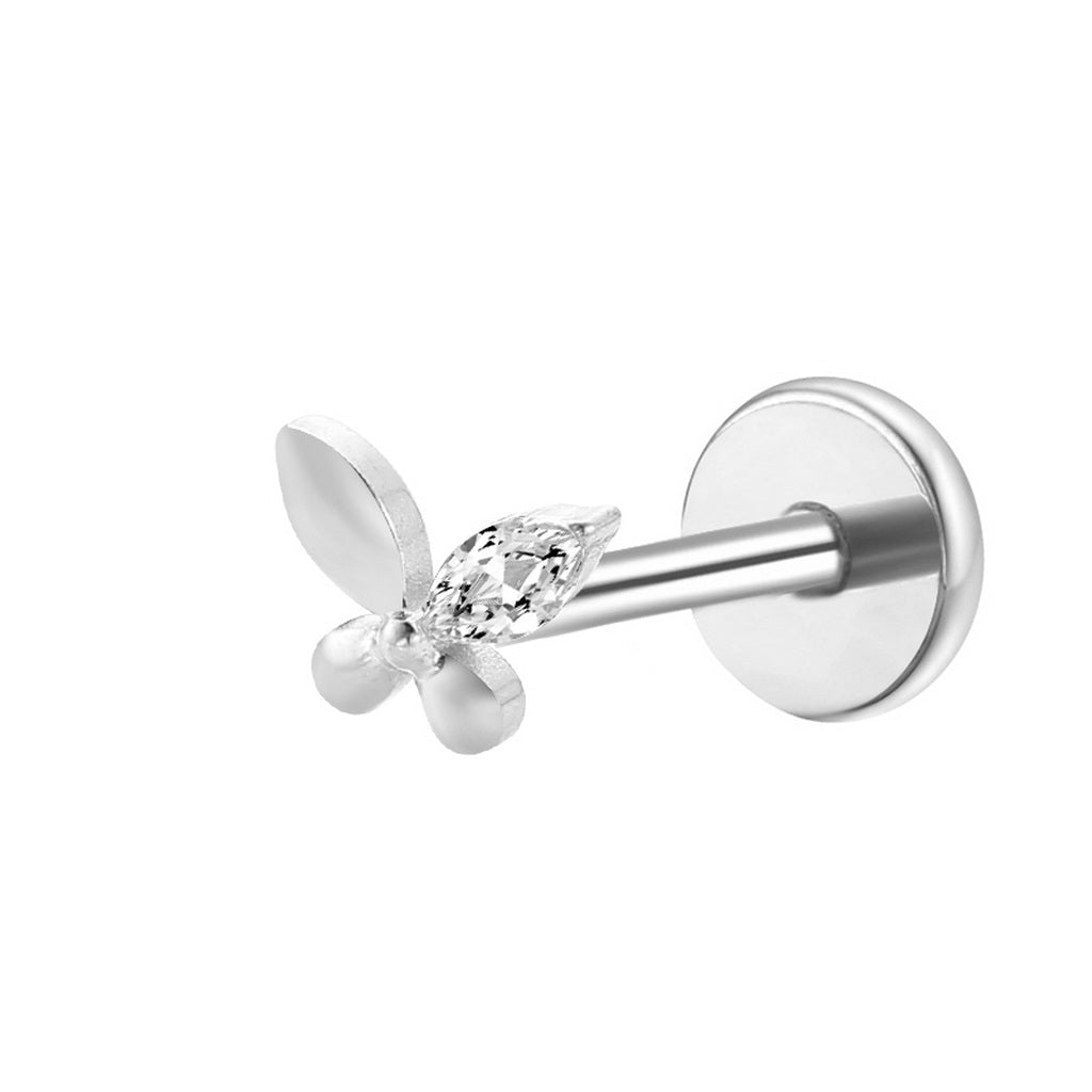 Butterfly with CZ Titanium Flat Back Stud Earrings-Tragus | Cartilage | Daith | Conch-1-Glitters