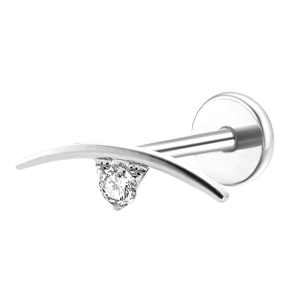 Curved Bar with A CZ Titanium Flat Back Stud Earrings-Tragus | Cartilage | Daith | Conch-1-Glitters