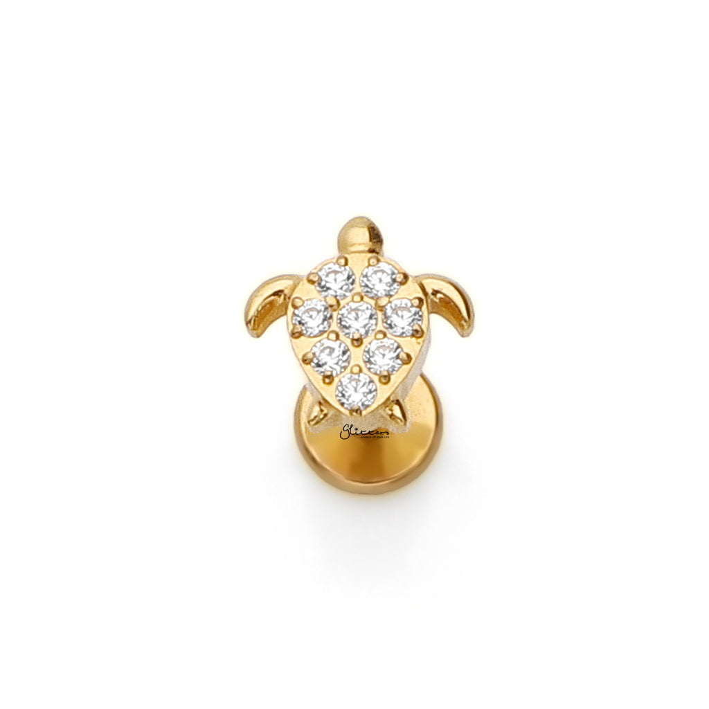 CZ Turtle Titanium Flat Back Stud Earrings-Tragus | Cartilage | Daith | Conch-2-Glitters