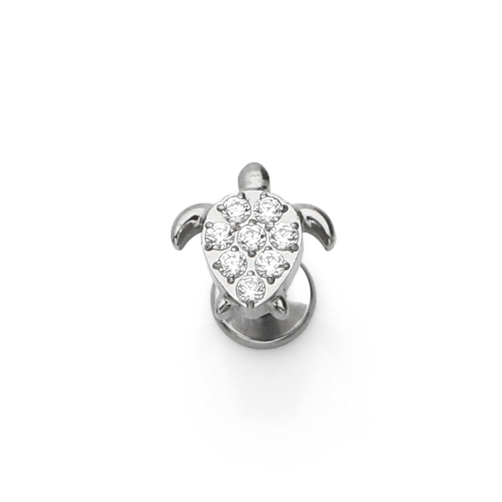 CZ Turtle Titanium Flat Back Stud Earrings-Tragus | Cartilage | Daith | Conch-1-Glitters