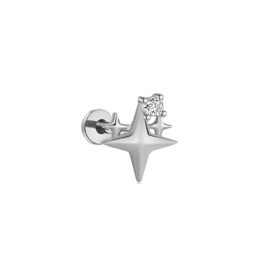 Triple Star with CZ Titanium Flat Back Stud Earrings-Tragus | Cartilage | Daith | Conch-1-Glitters