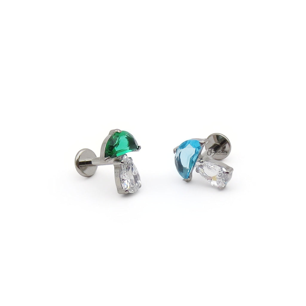 CZ Mushroom Titanium Flat Back Stud Earring-Tragus | Cartilage | Daith | Conch-6-Glitters