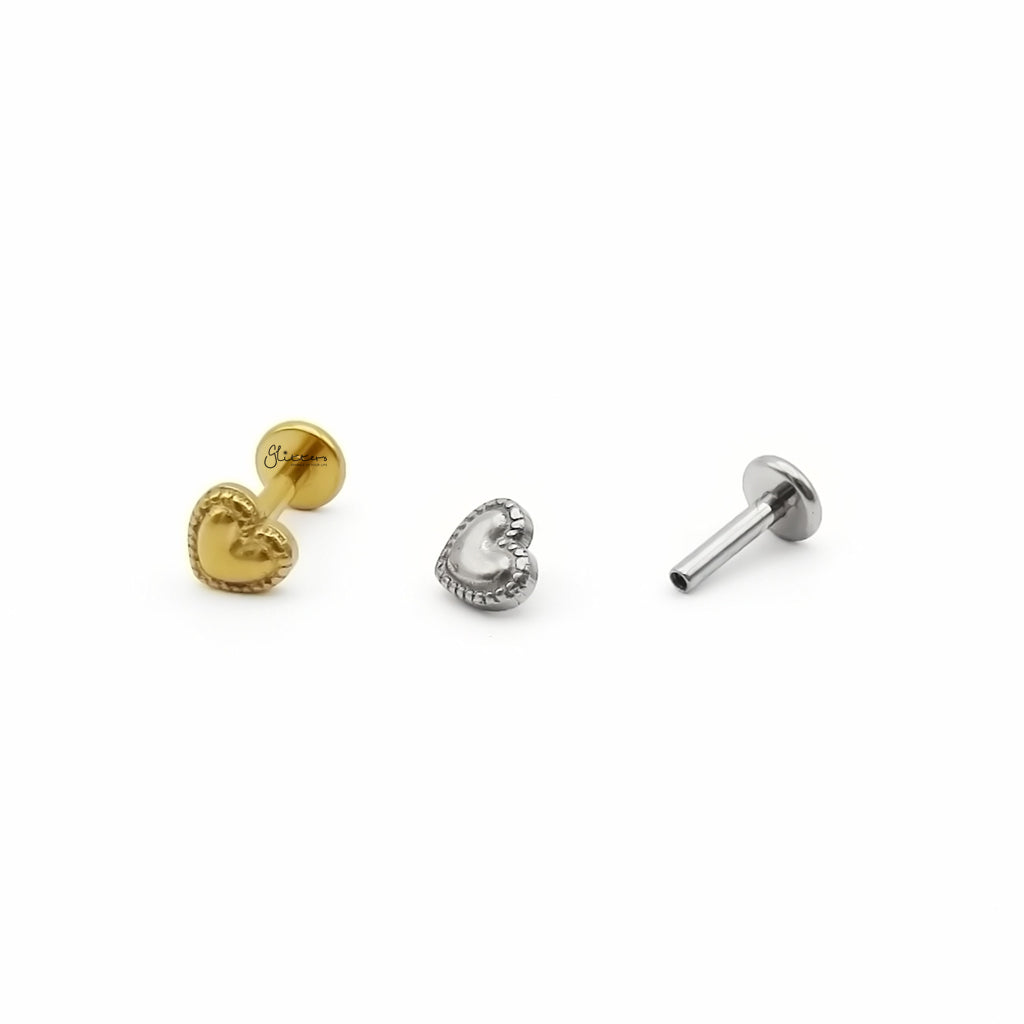 Beaded Edge Heart Titanium Flat Back Stud Earring-Tragus | Cartilage | Daith | Conch-3-Glitters