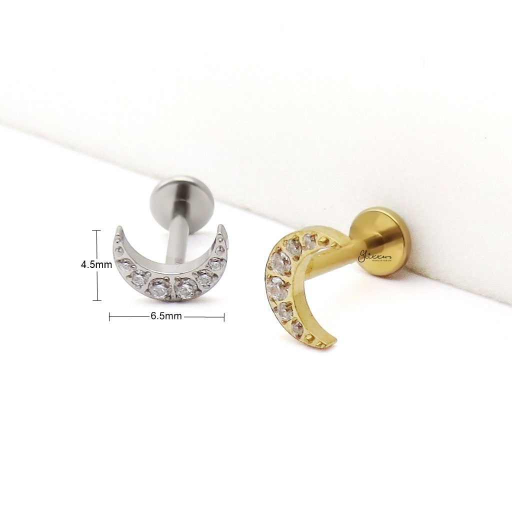 C.Z Crescent Moon Titanium Flat Back Stud Earring-Tragus | Cartilage | Daith | Conch-3-Glitters