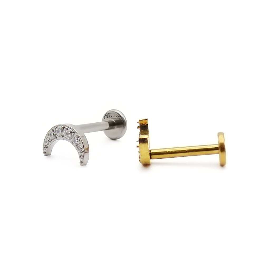 C.Z Crescent Moon Titanium Flat Back Stud Earring-Tragus | Cartilage | Daith | Conch-4-Glitters