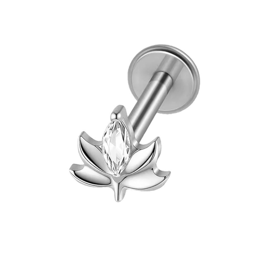 Marquise CZ Lotus Titanium Flat Back Stud Earring