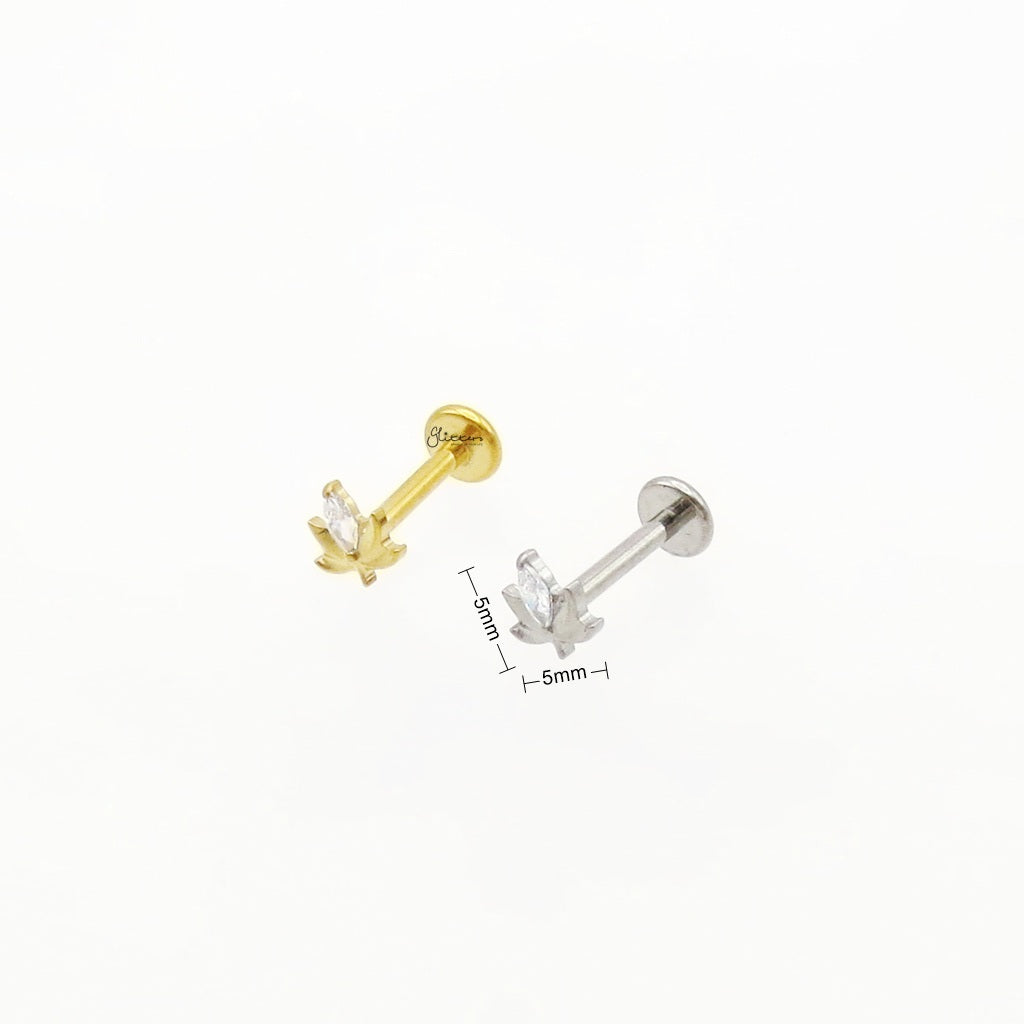 Marquise CZ Lotus Titanium Flat Back Stud Earring