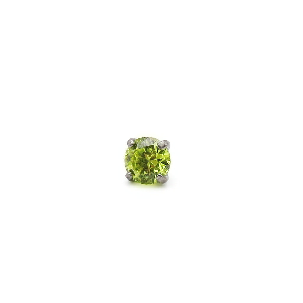 Round CZ Top Titanium Flat Back Stud Earring - Green