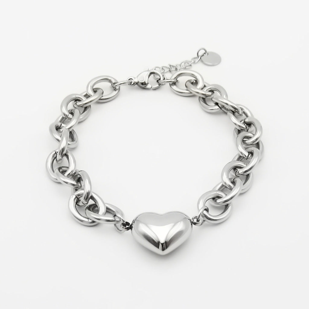 Stainless Steel Chunky Chain Puffy Heart Bracelet-Stainless Steel Bracelets-1-Glitters