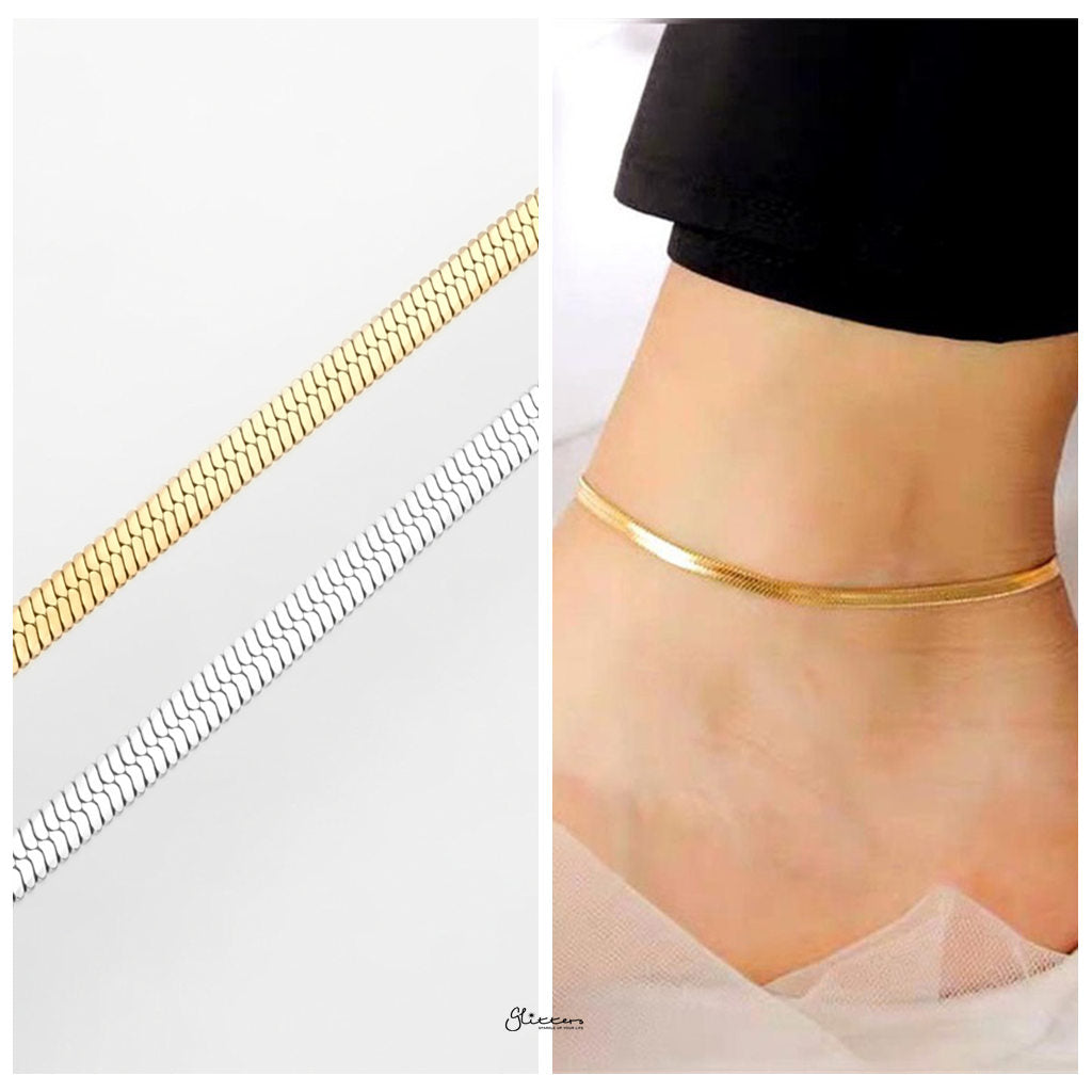 Stainless Steel 5mm Herringbone Chain Anklet - Gold-Anklet-2-Glitters