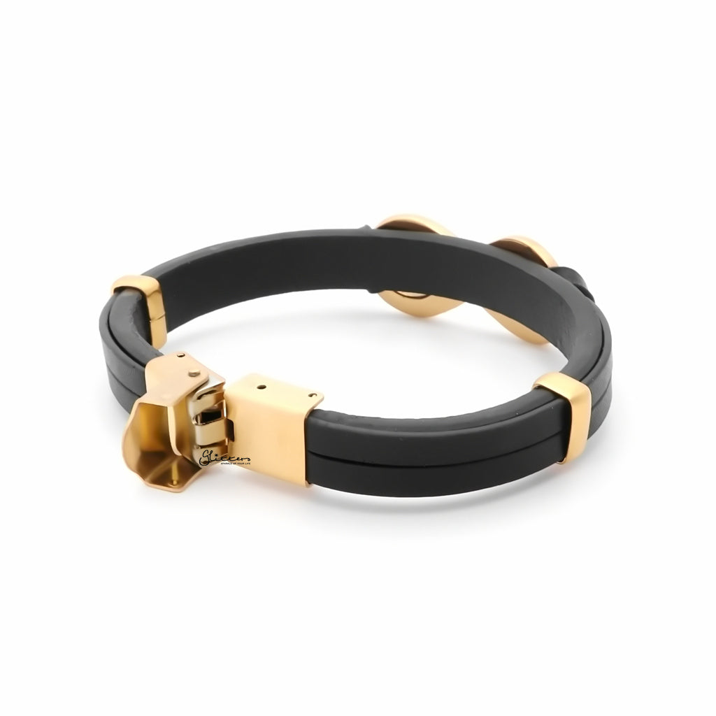 Infinity Symbol Black Leather Bracelet - Gold