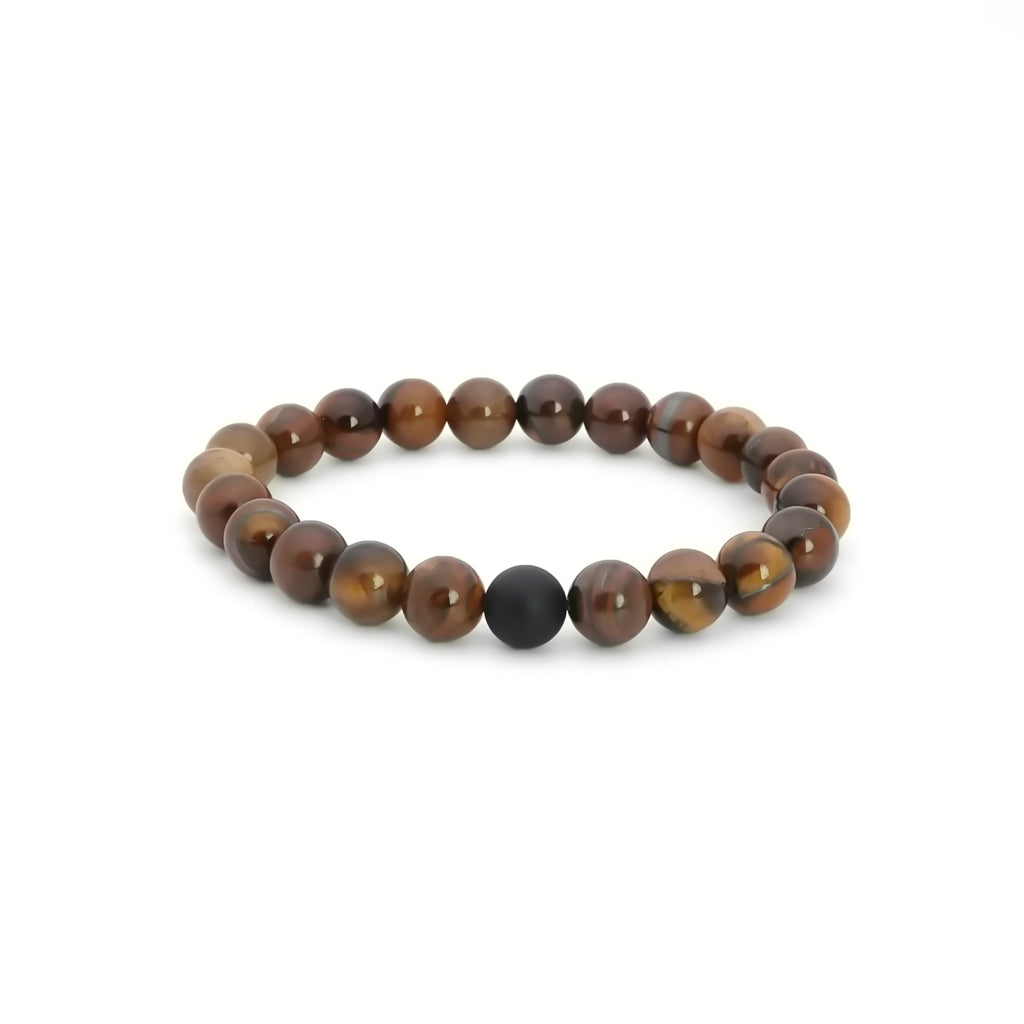 Tiger Eye & Black Agate Beaded Bracelet-Stainless Steel Bracelets-1-Glitters