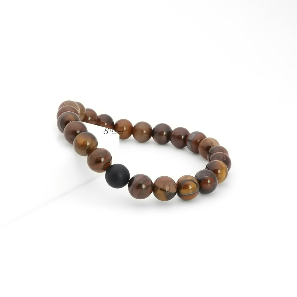 Tiger Eye & Black Agate Beaded Bracelet-Stainless Steel Bracelets-2-Glitters