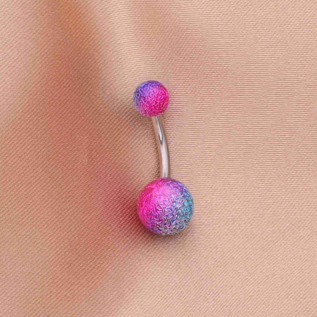 Multi Colour Acrylic Balls Belly Button Navel Ring - Aqua/Hot Pink-Belly Rings-3-Glitters