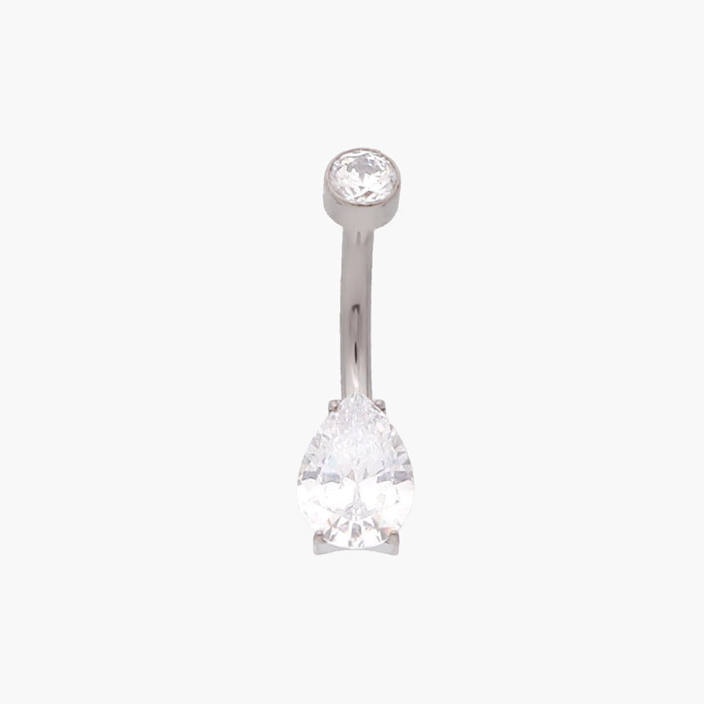 Teardrop CZ Titanium Belly Button Ring - Silver-Belly Rings-1-Glitters