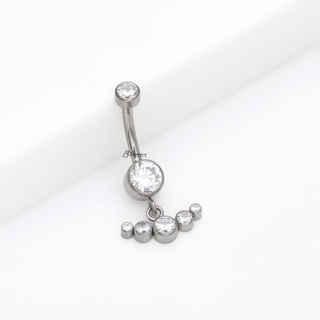 Titanium Double CZ With Dangle CZ Curved Line Belly Button Ring-Belly Rings-1-Glitters