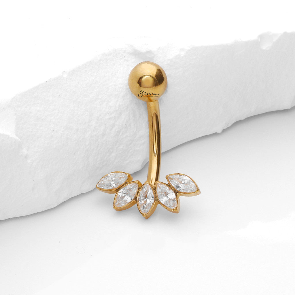 5 Marquise CZ Fan Titanium Belly Button Ring - Gold-Belly Rings-1-Glitters