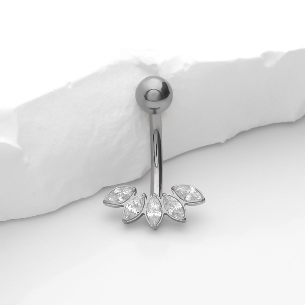 5 Marquise CZ Fan Titanium Belly Button Ring - Silver-Belly Rings-1-Glitters