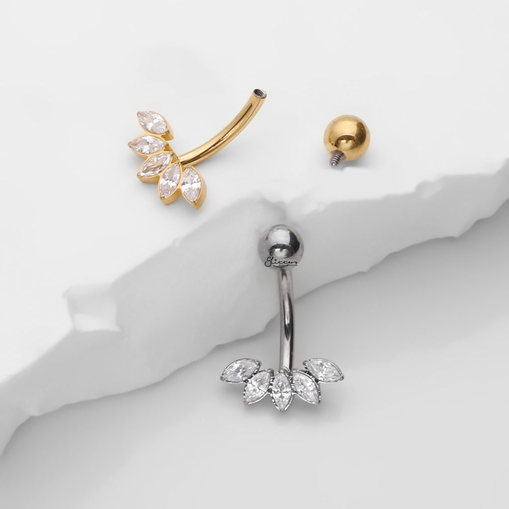 5 Marquise CZ Fan Titanium Belly Button Ring - Gold-Belly Rings-3-Glitters