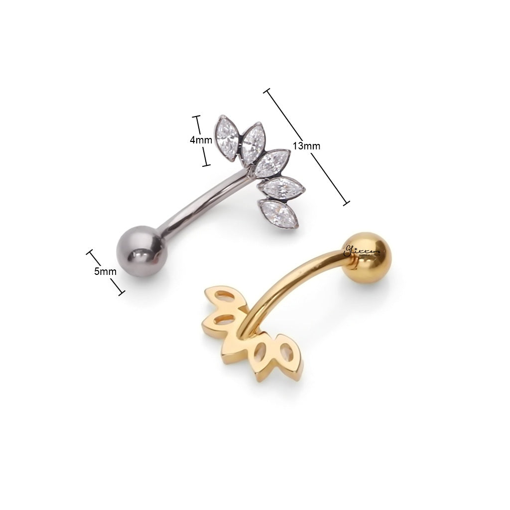 5 Marquise CZ Fan Titanium Belly Button Ring - Gold-Belly Rings-2-Glitters