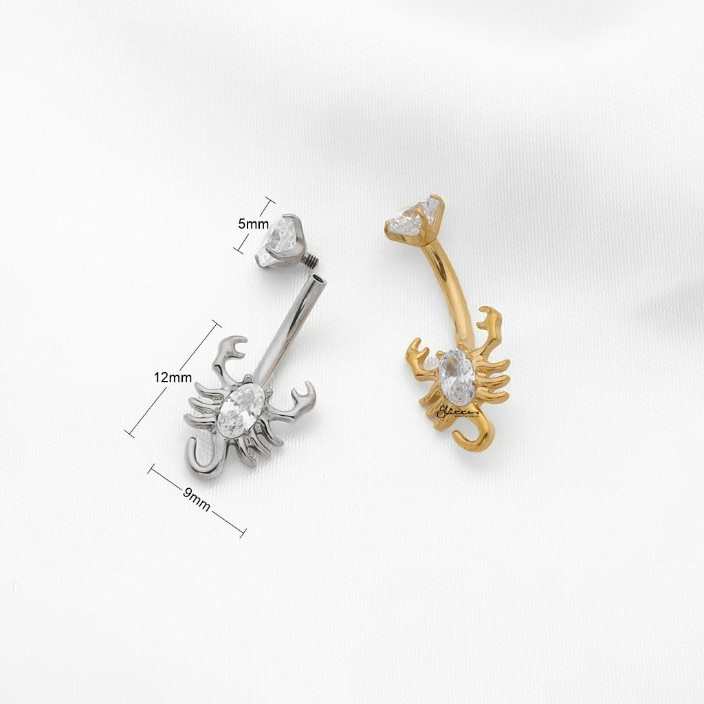 CZ Scorpion Titanium Belly Button Ring - Silver