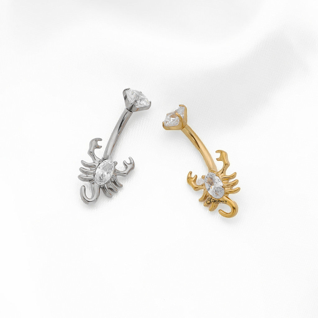 CZ Scorpion Titanium Belly Button Ring - Silver
