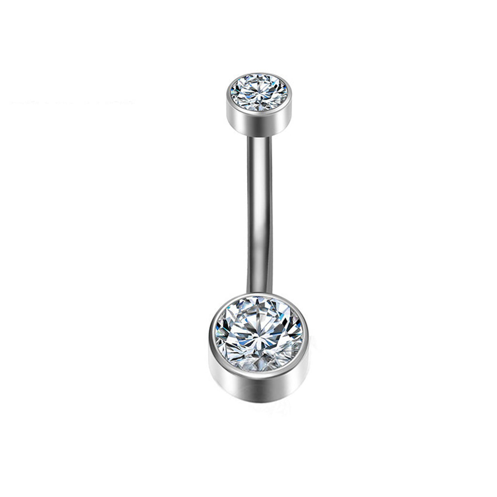 Double Small CZ Titanium Belly Button Ring - Silver