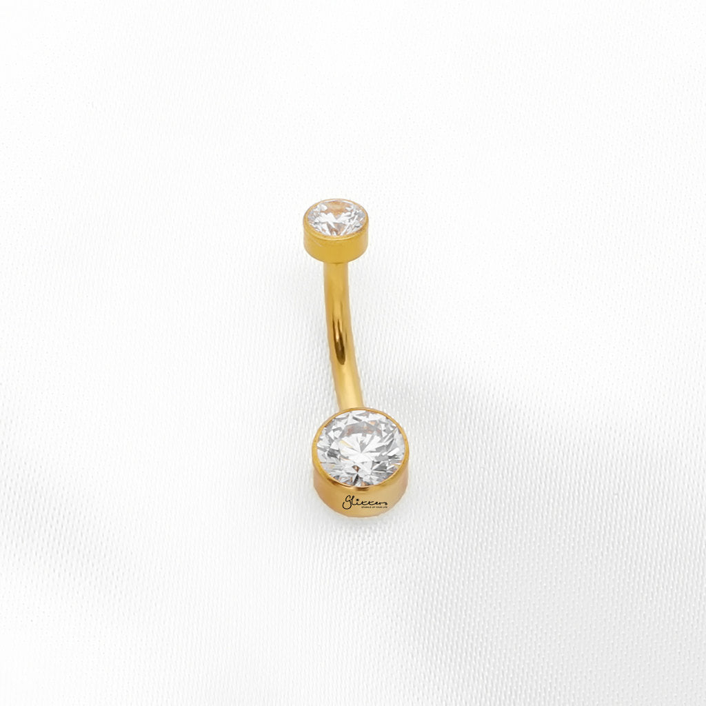 Double Small CZ Titanium Belly Button Ring - Gold