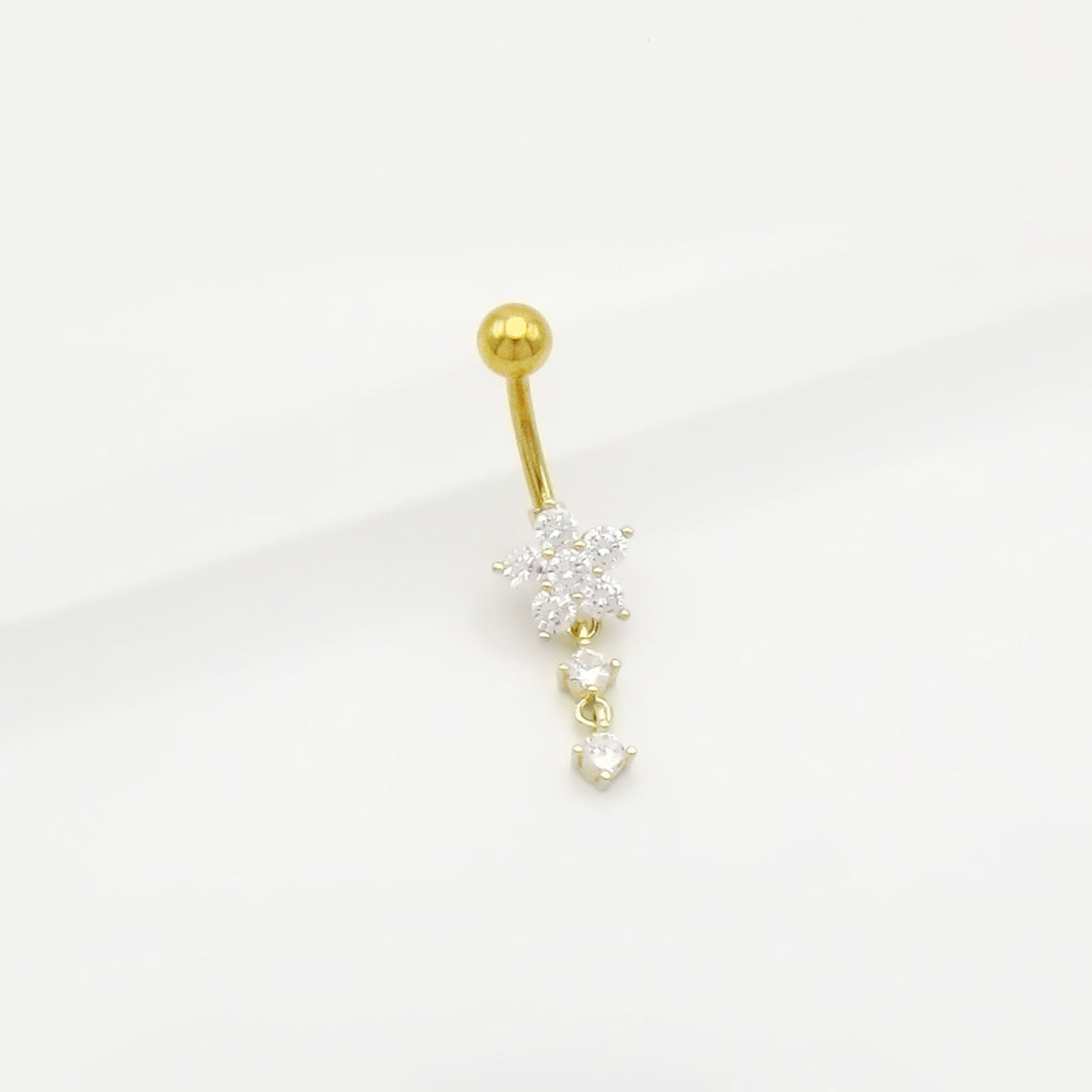 CZ Flower Dangle Belly Button Navel Ring - Gold-Belly Rings-1-Glitters