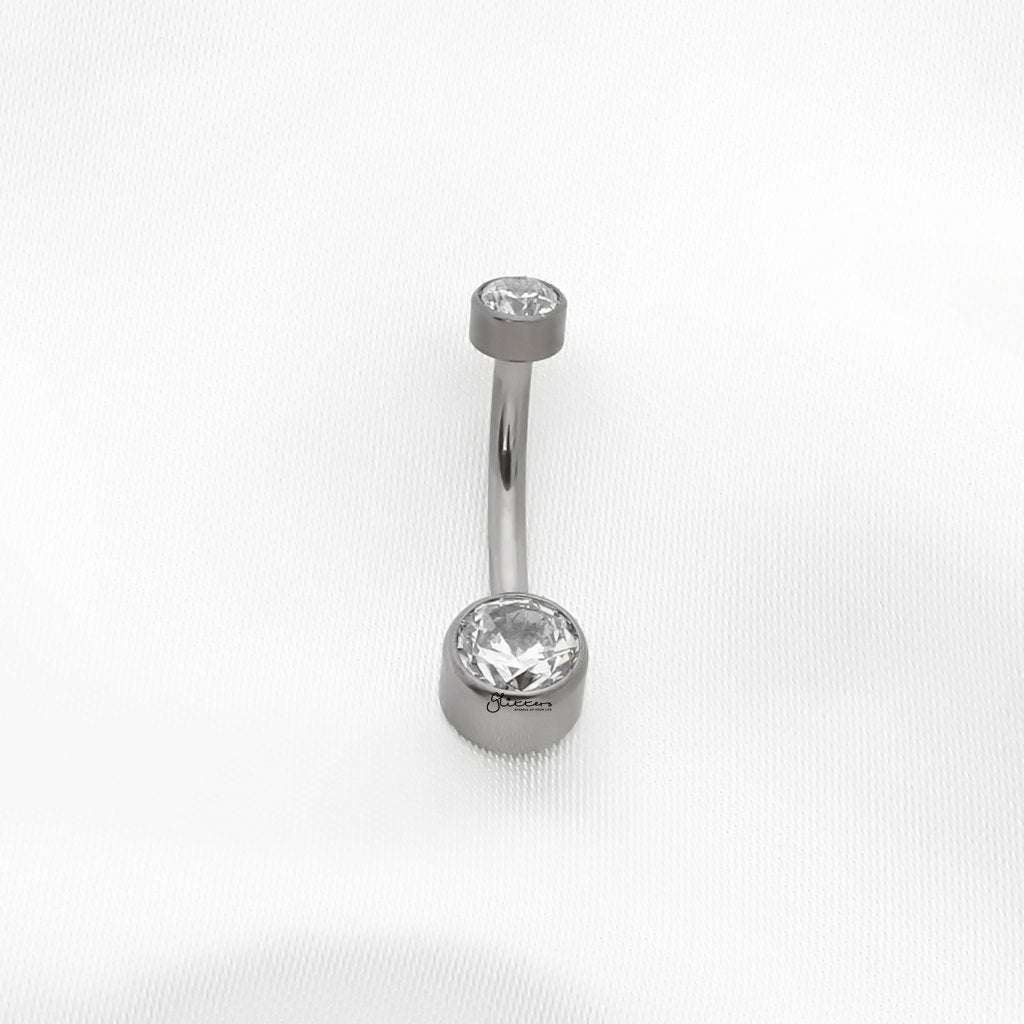 Double Small CZ Titanium Belly Button Ring - Silver