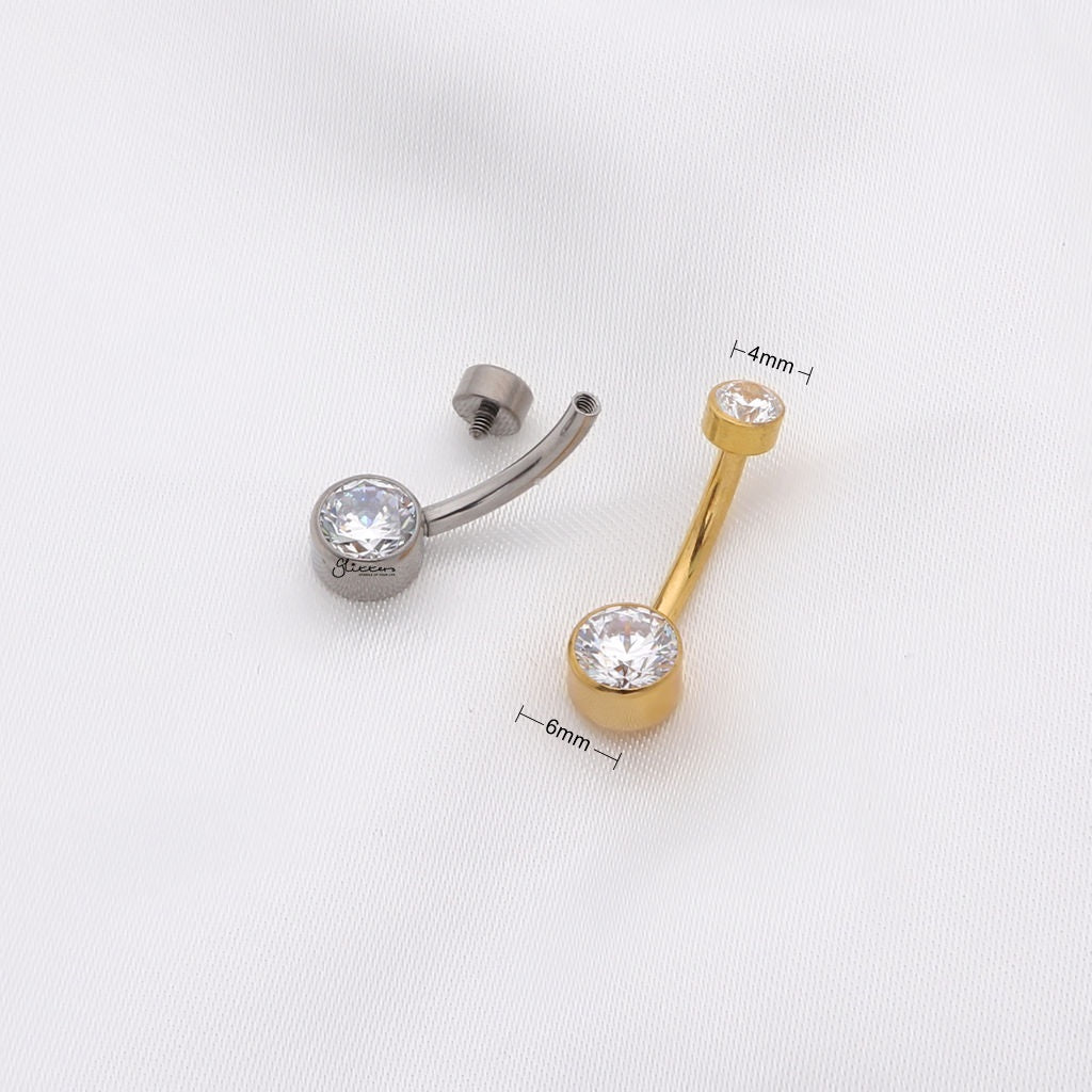 Double Small CZ Titanium Belly Button Ring - Silver