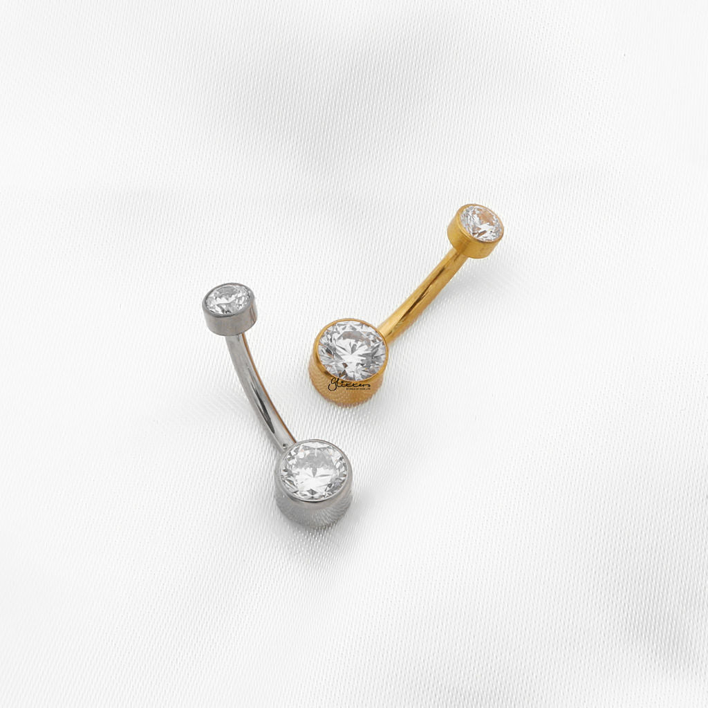 Double Small CZ Titanium Belly Button Ring - Silver