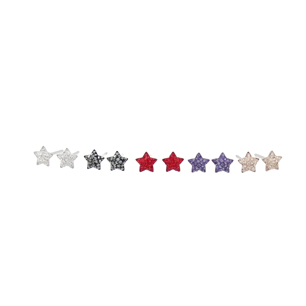 Sterling Silver Pave Crystal Star Stud Earrings