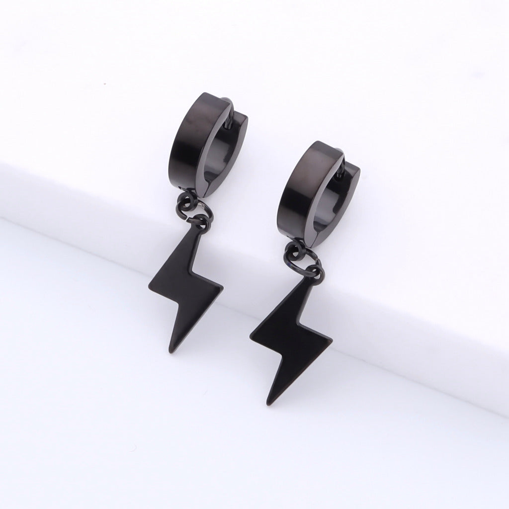 Stainless Steel Lightning Bolt Huggie Hoop Earrings - Black-Hoop Earrings-2-Glitters