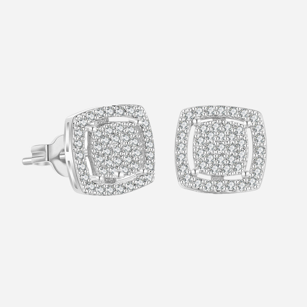 CZ Paved Square Stud Earrings - Silver-Stud Earrings-1-Glitters