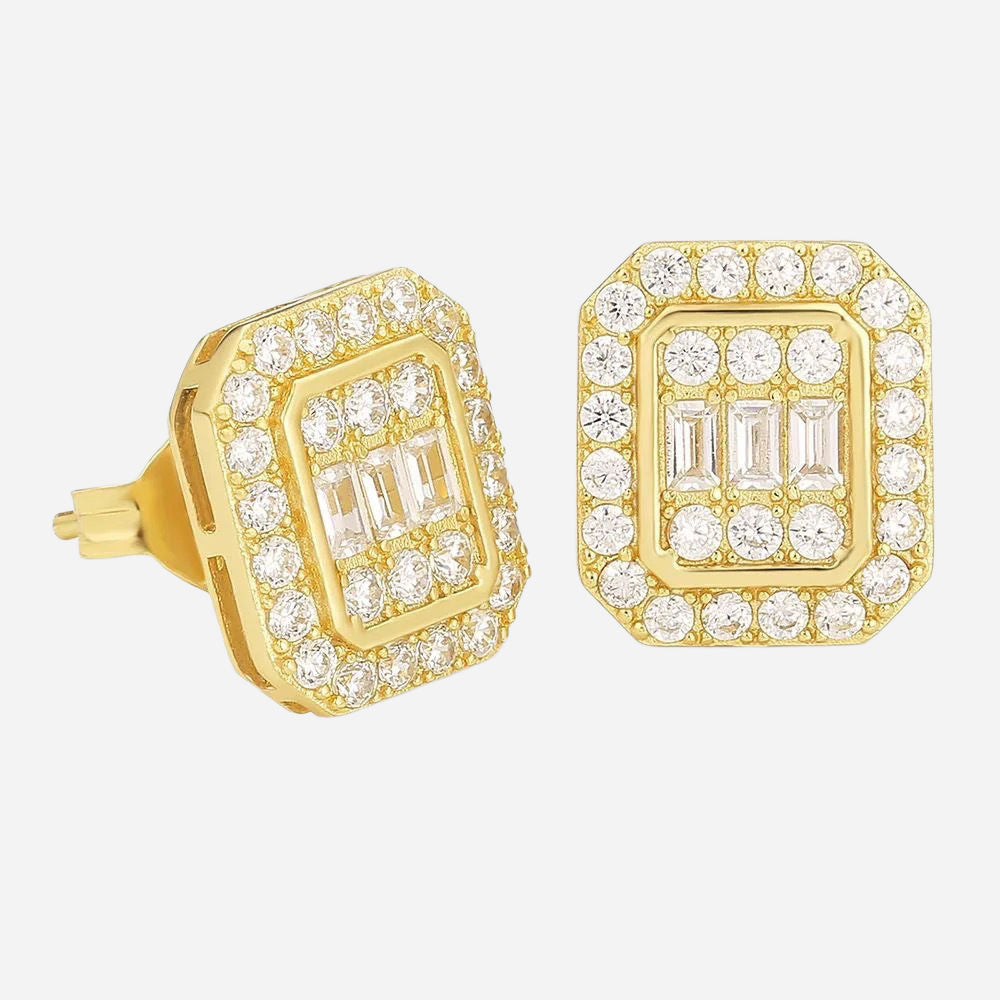 Baguette Cut CZ Rectangular Stud Earrings - Gold-Stud Earrings-1-Glitters