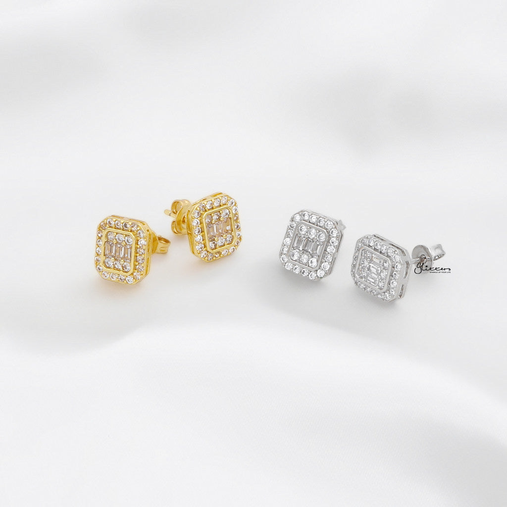 Baguette Cut CZ Rectangular Stud Earrings - Gold-Stud Earrings-3-Glitters