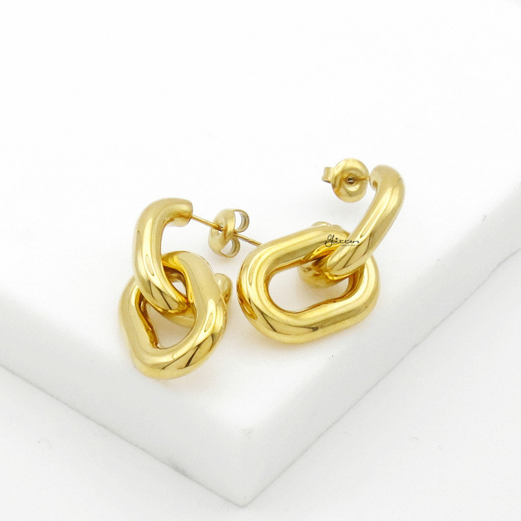 Stainless Steel Interlocking Chain Hoop Earrings - Gold-Earrings-3-Glitters