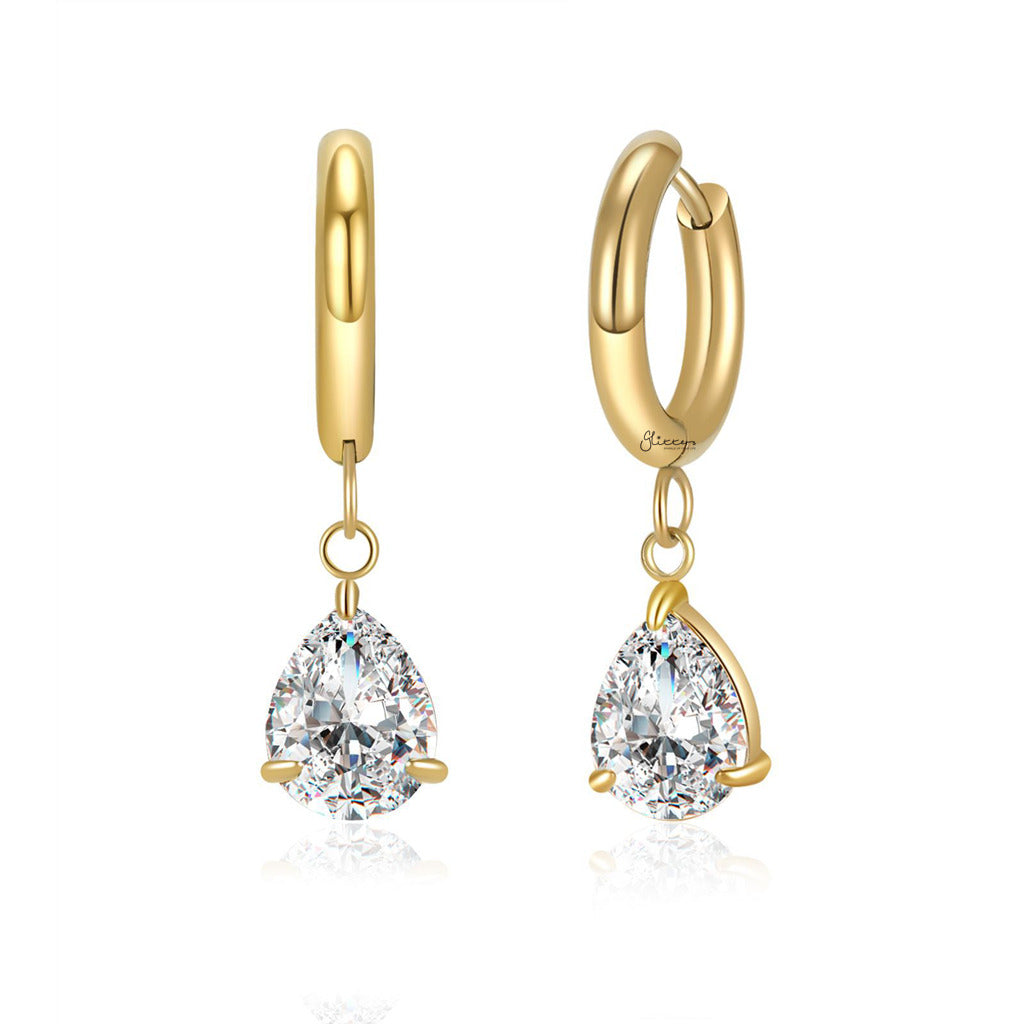 Stainless Steel Pear Cut CZ Dangle Hoop Earrings-Earrings-5-Glitters