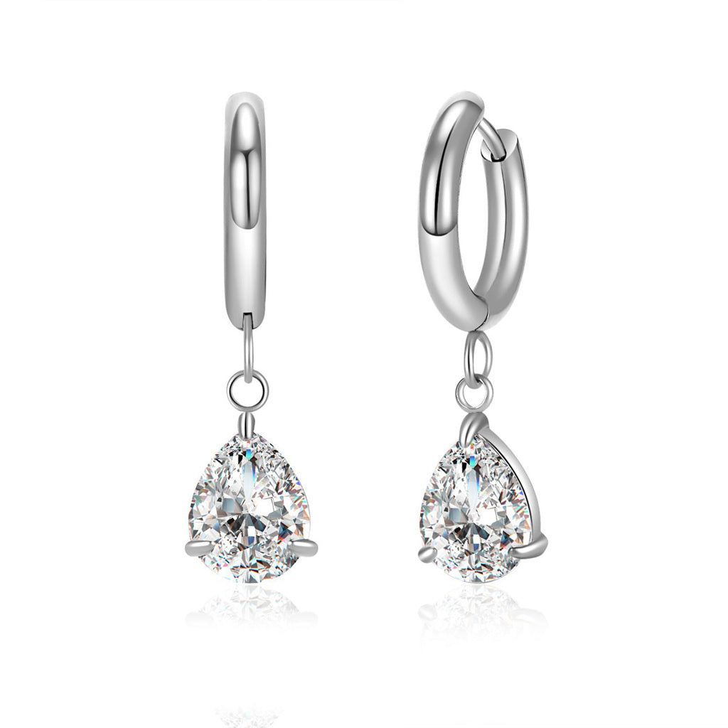 Stainless Steel Pear Cut CZ Dangle Hoop Earrings-Earrings-4-Glitters