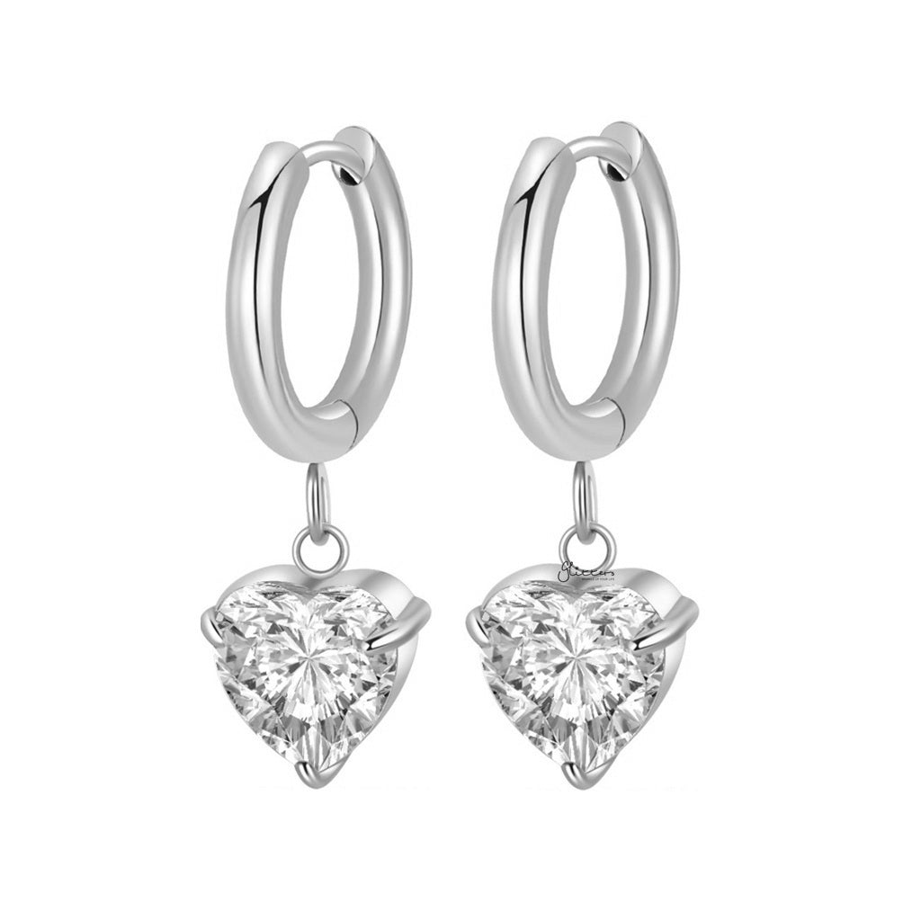 Stainless Steel Heart Cut CZ Dangle Hoop Earrings-Earrings-3-Glitters