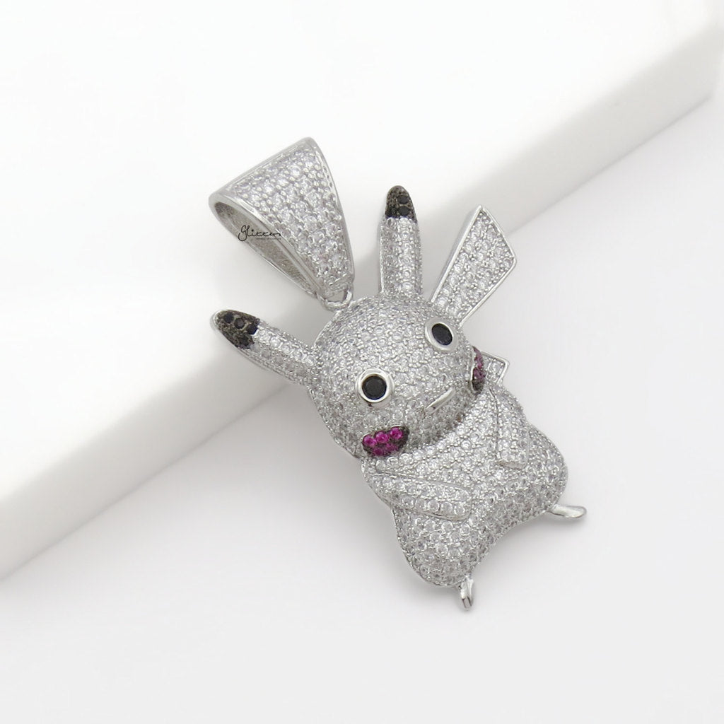 Iced Out Pikachu Pendant - Silver-Ice Out Pendants-3-Glitters