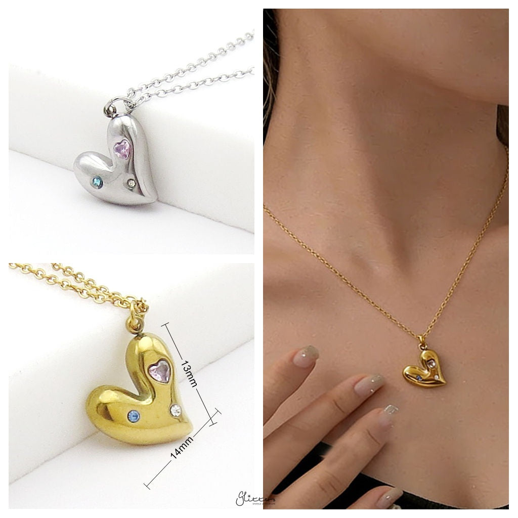 Stainless Steel Liquid Heart Pendant Necklace-Necklaces-2-Glitters