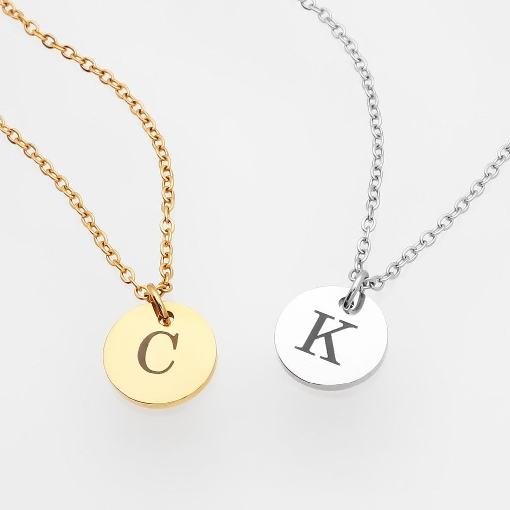 Personalised Round Disc Necklace - Initial & Birthstone-Personalised Jewellery-1-Glitters