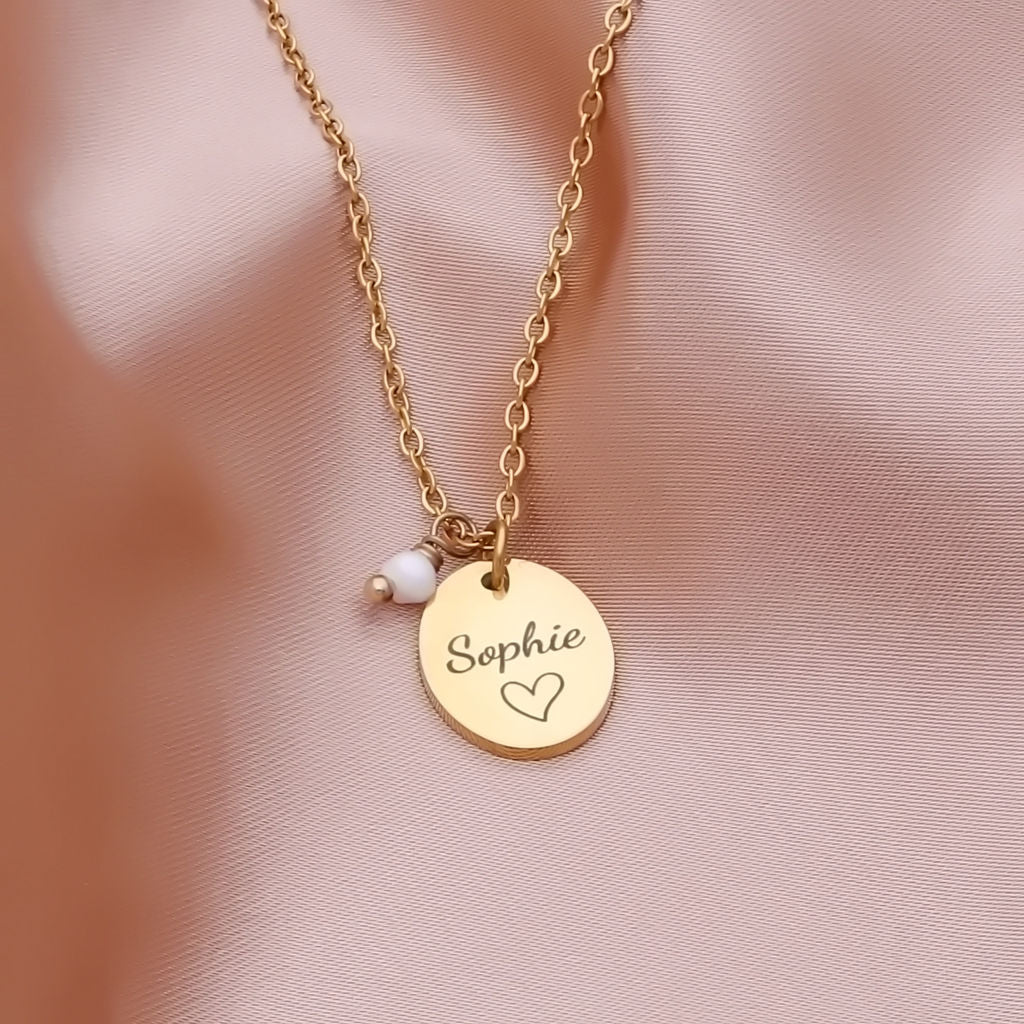 Personalised Oval Disc with Pearl Charm Necklace-Personalised Jewellery-5-Glitters