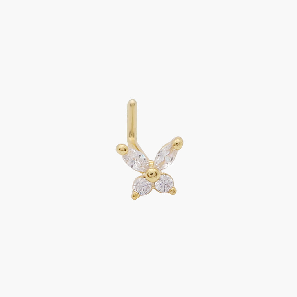 C.Z Butterfly L Bend Nose Stud - Gold-Nose Studs-1-Glitters