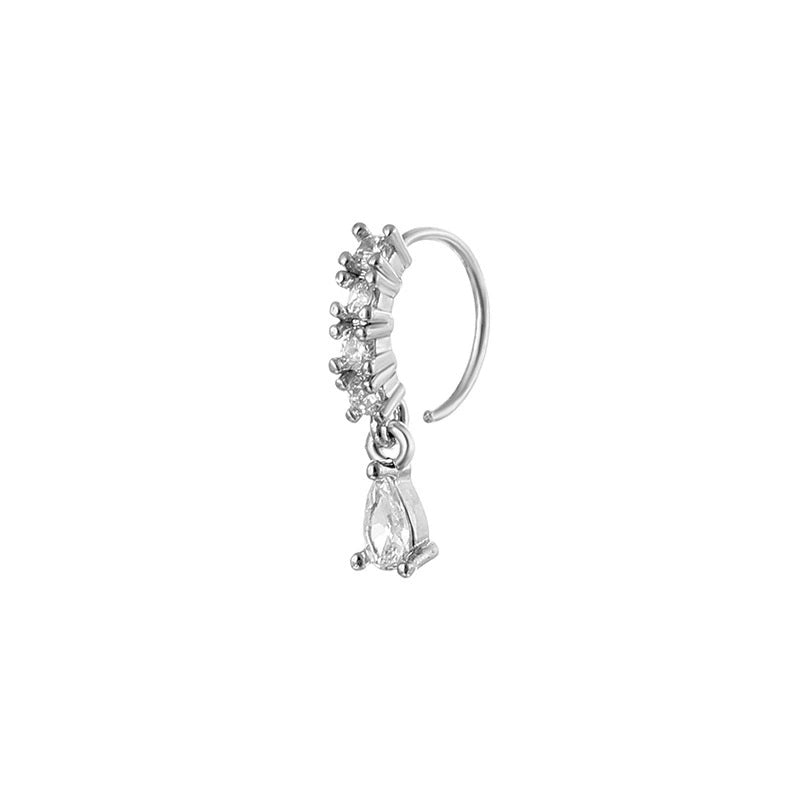 CZ Hoop Nose Ring with Dangle Teardrop CZ-Nose Studs-1-Glitters